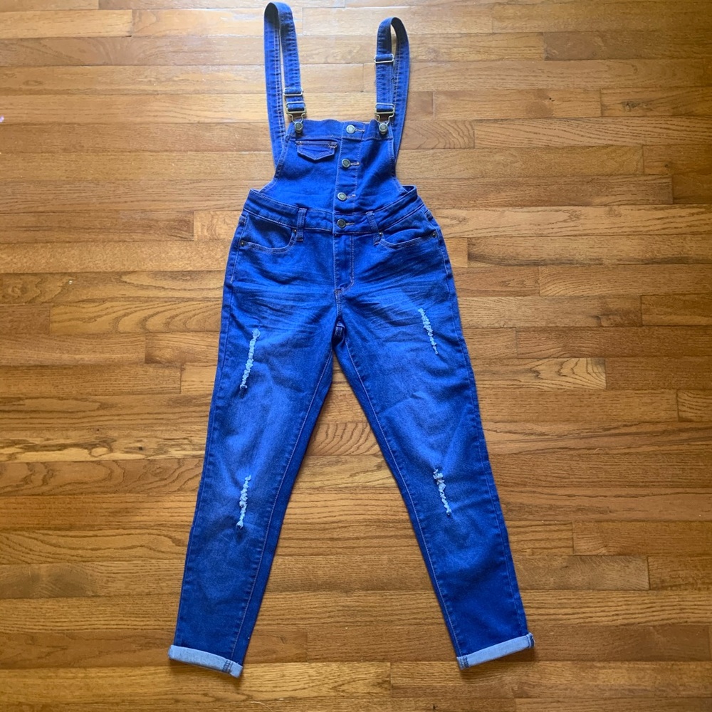 Blue Rope Distressed Overalls Jeans